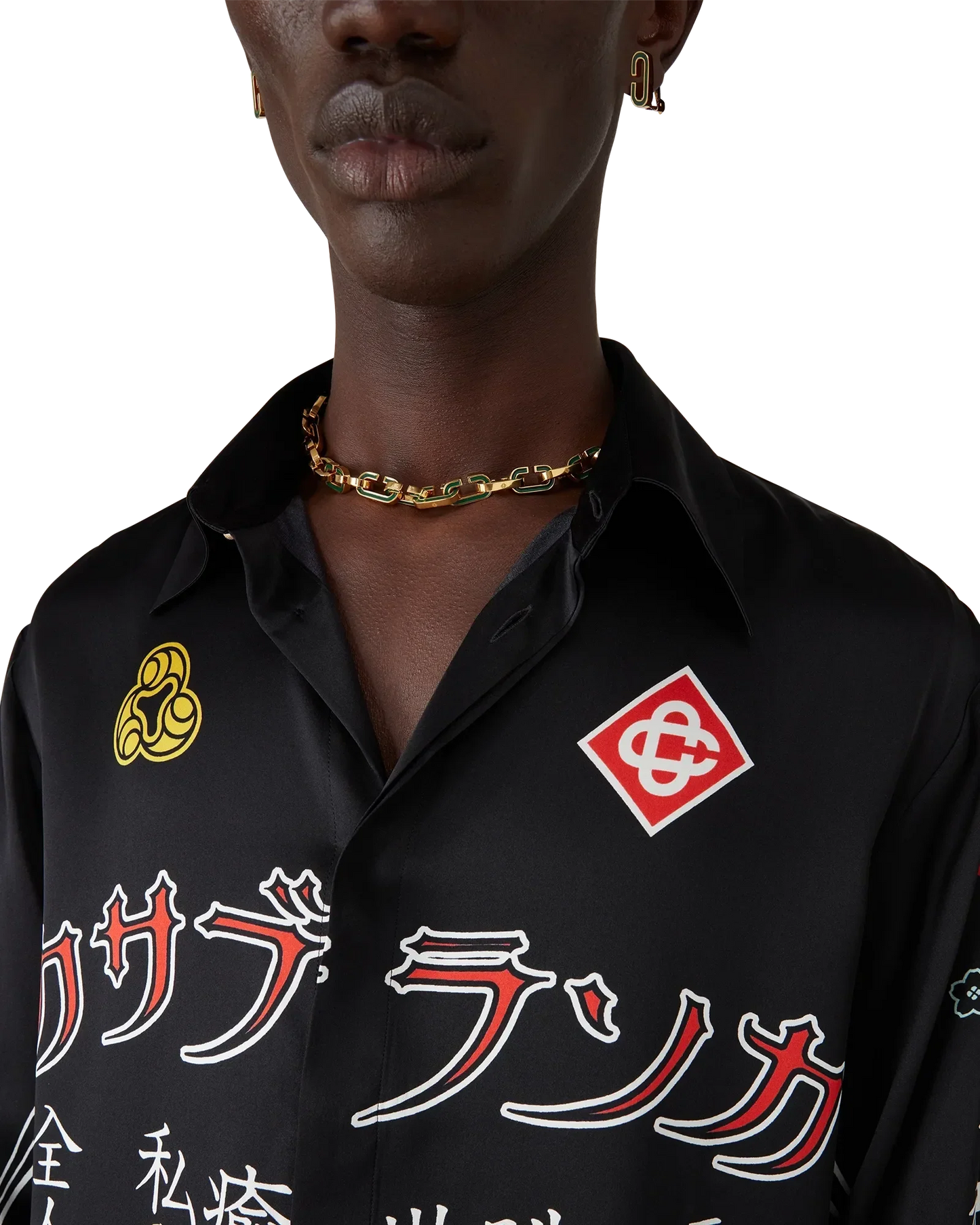 Emblem Long Sleeve Silk Satin Shirt
