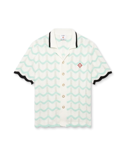 Gradient Wave Cotton Crochet Short Sleeve Shirt