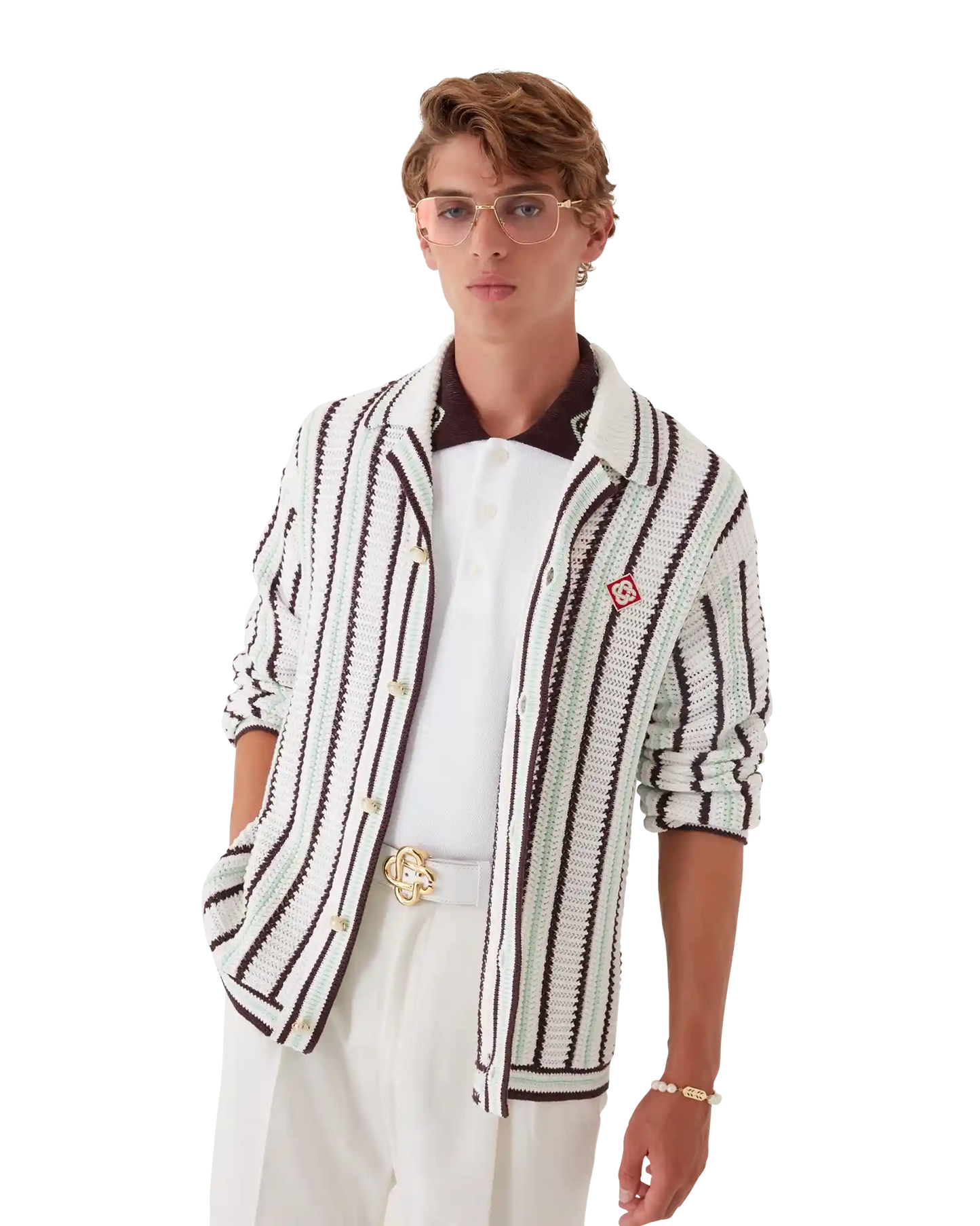Striped Cotton Crochet Shirt