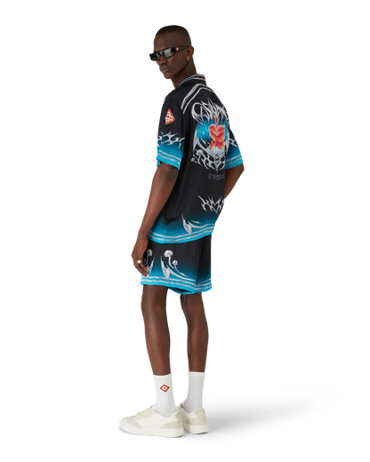 Blades  Short Sleeve Silk Satin Shirt