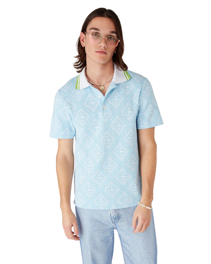 Pale Blue Jacquard Short Sleeve Jacquard Polo Shirt