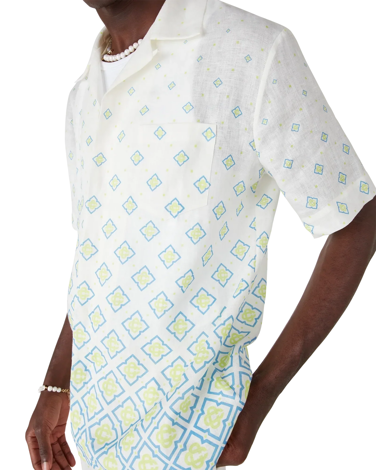 Degrade Monogram Short Sleeve Linen Shirt