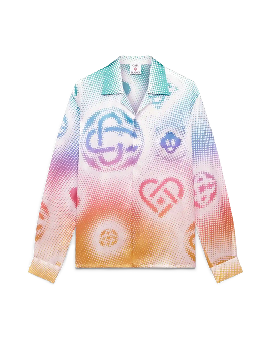 Halftone Logo Long Sleeve Silk Shirt