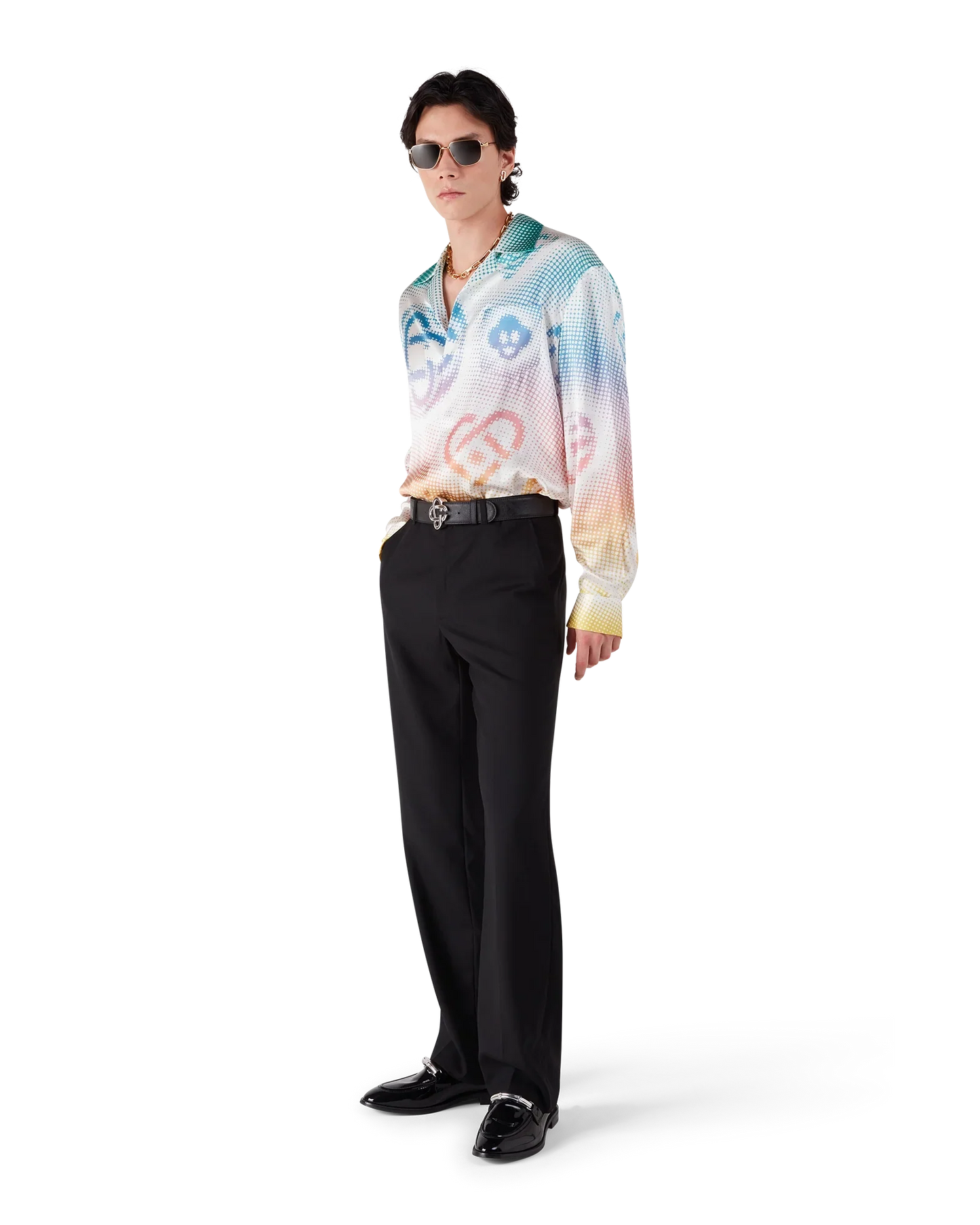 Halftone Logo Long Sleeve Silk Shirt