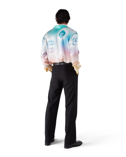 Halftone Logo Long Sleeve Silk Shirt