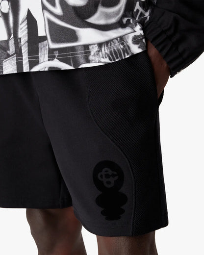 Black Squash Logo Flock Print Sweatshorts