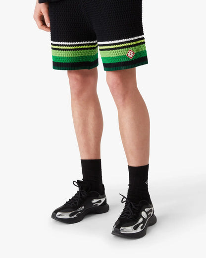 Black & Green Striped Crochet Shorts