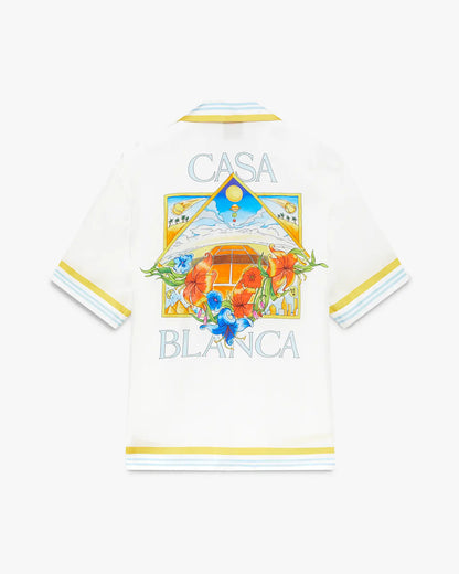 White Tennis Landscape Short Sleeve Silk Shirt