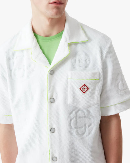 White Towelling Monogram Short Sleeve Shirt