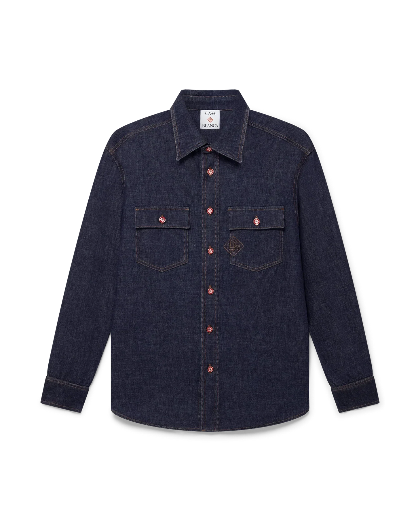 Denim Short Sleeve Shirt with Logo Embroidery