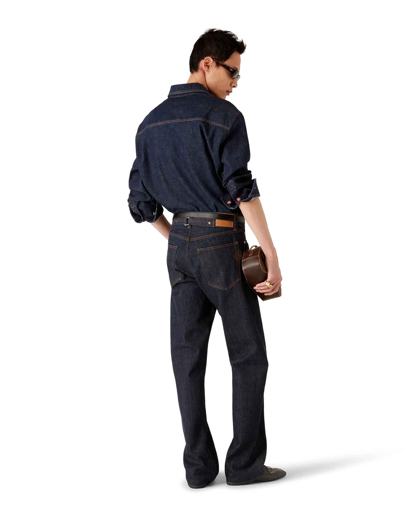 Denim Short Sleeve Shirt with Logo Embroidery