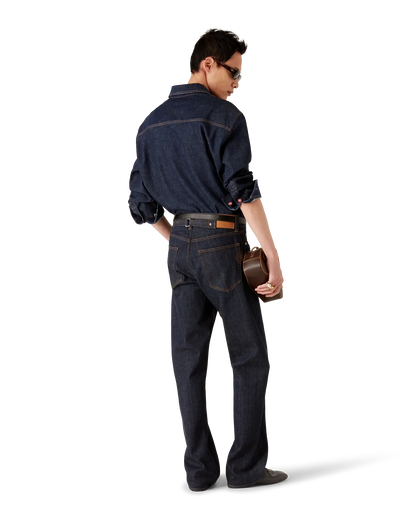 Denim Short Sleeve Shirt with Logo Embroidery