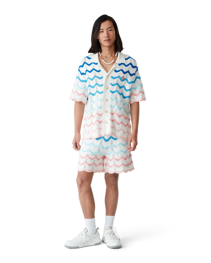 Gradient Wave Short Sleeve Crochet Shirt