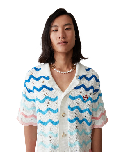Gradient Wave Short Sleeve Crochet Shirt