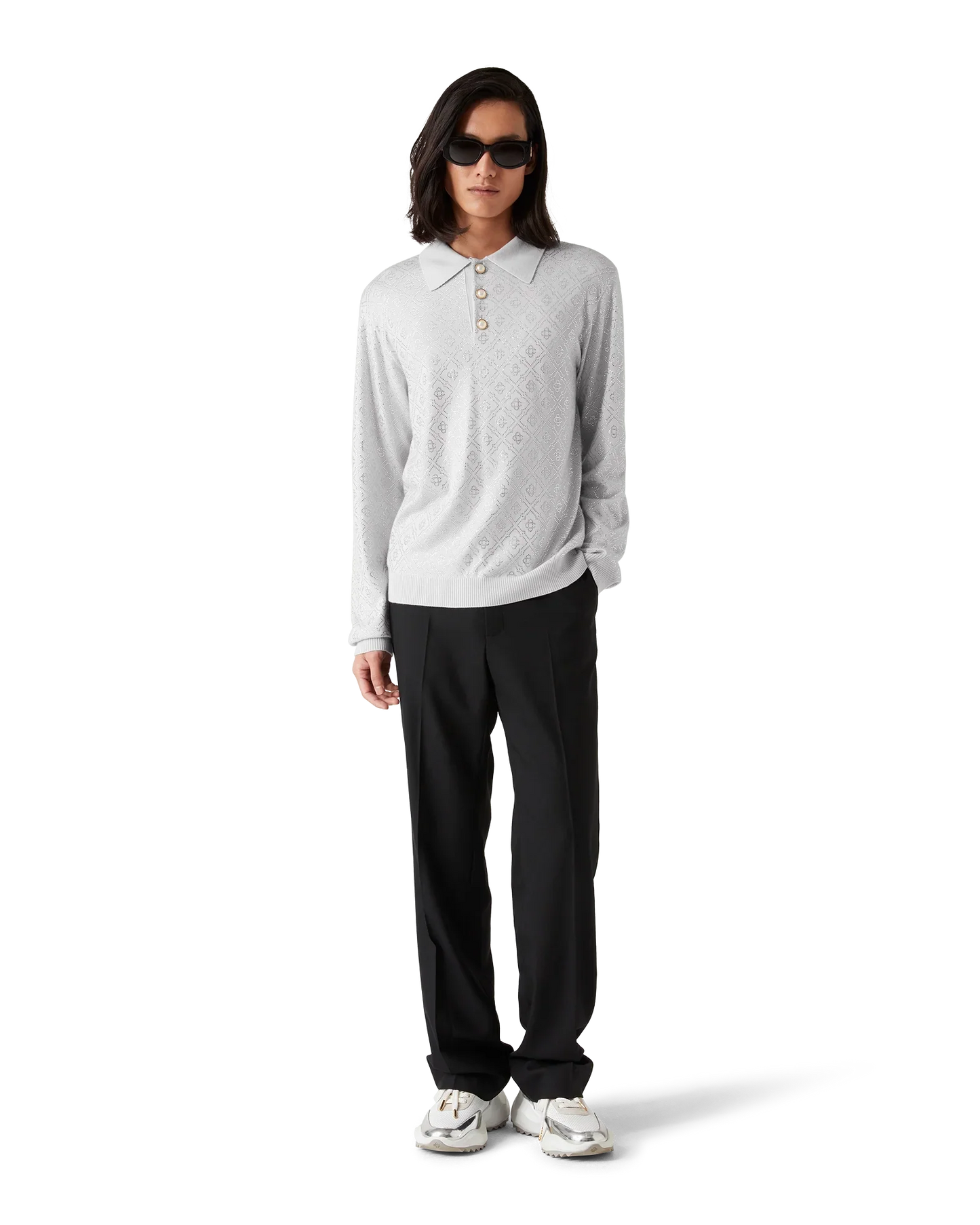 Crystal Monogram Knit Polo Shirt