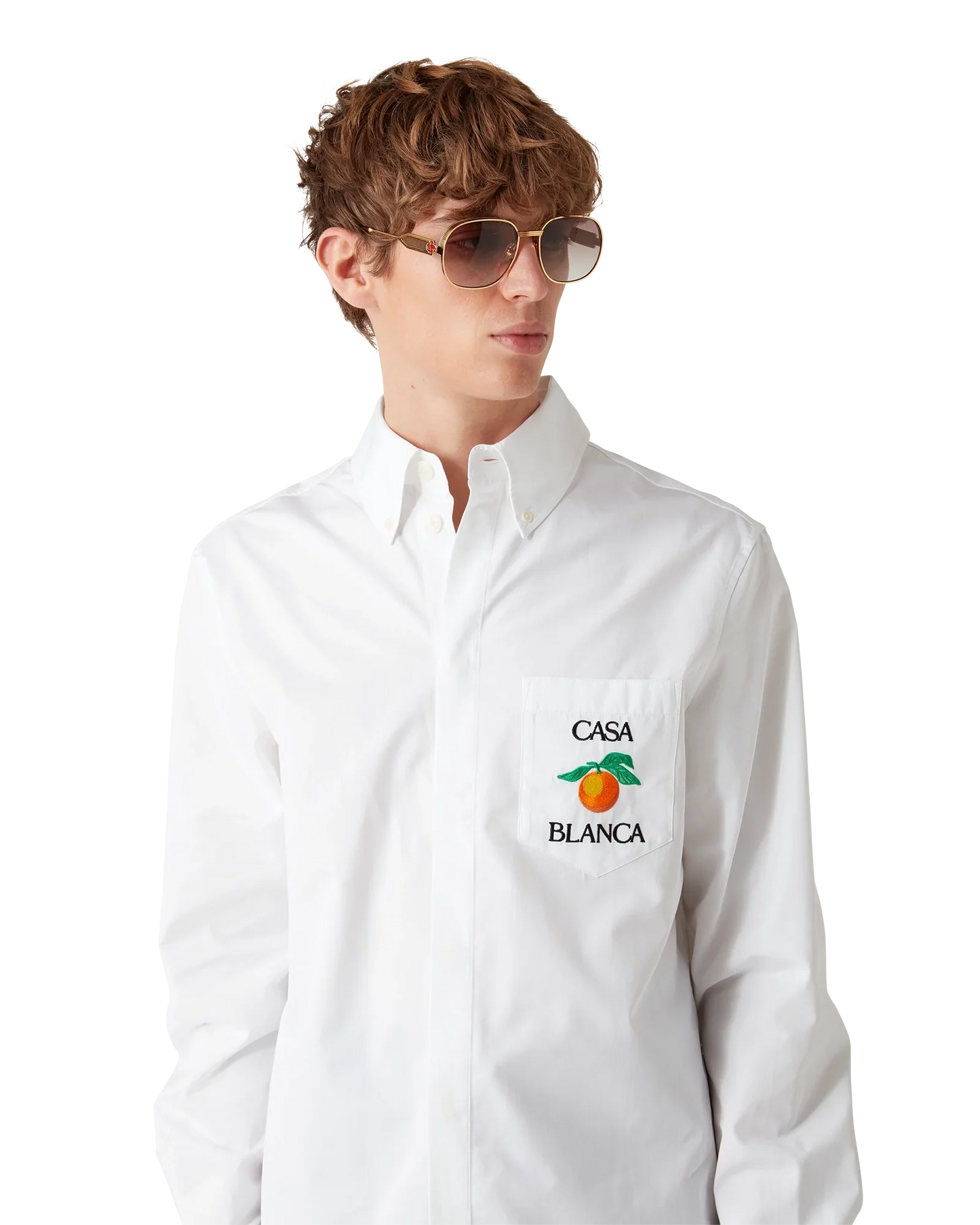 Embroidered Orange Oxford Shirt