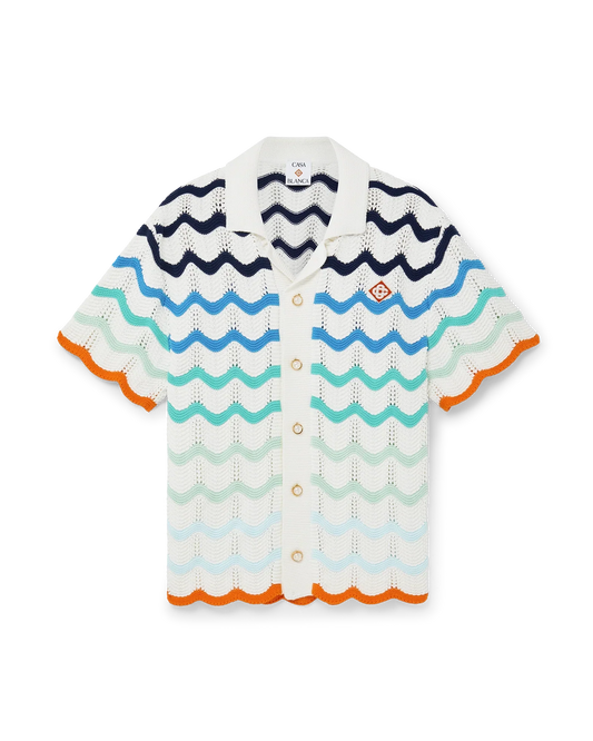 Gradient Wave Short Sleeve Crochet Shirt