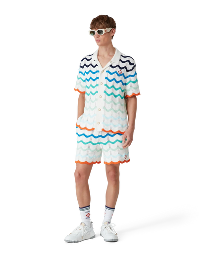 Gradient Wave Short Sleeve Crochet Shirt