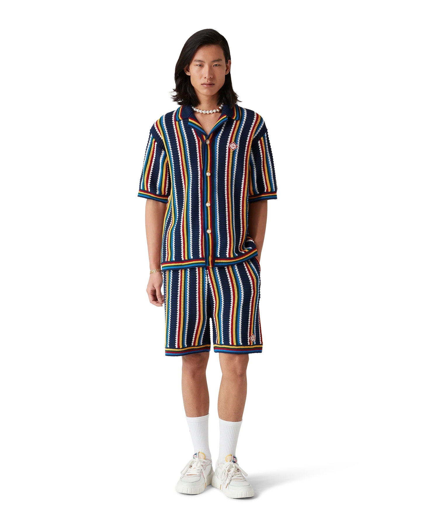 Crochet Short Sleeve Stripe Shirt