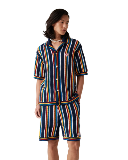 Crochet Short Sleeve Stripe Shirt