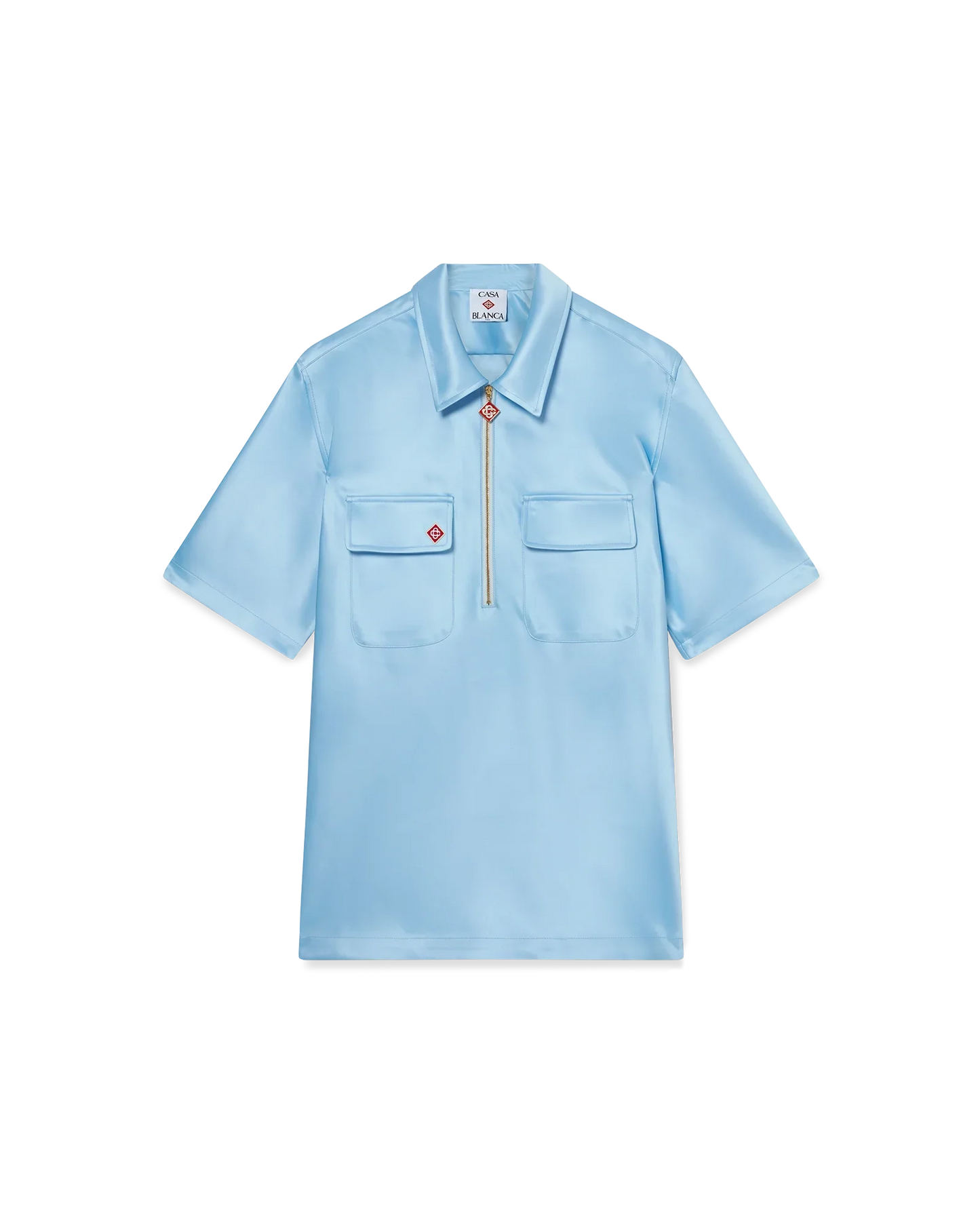 Satin Quarter Short Sleeve Zip Shirt