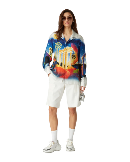 Midnight Acropolis Long Sleeve Silk Shirt