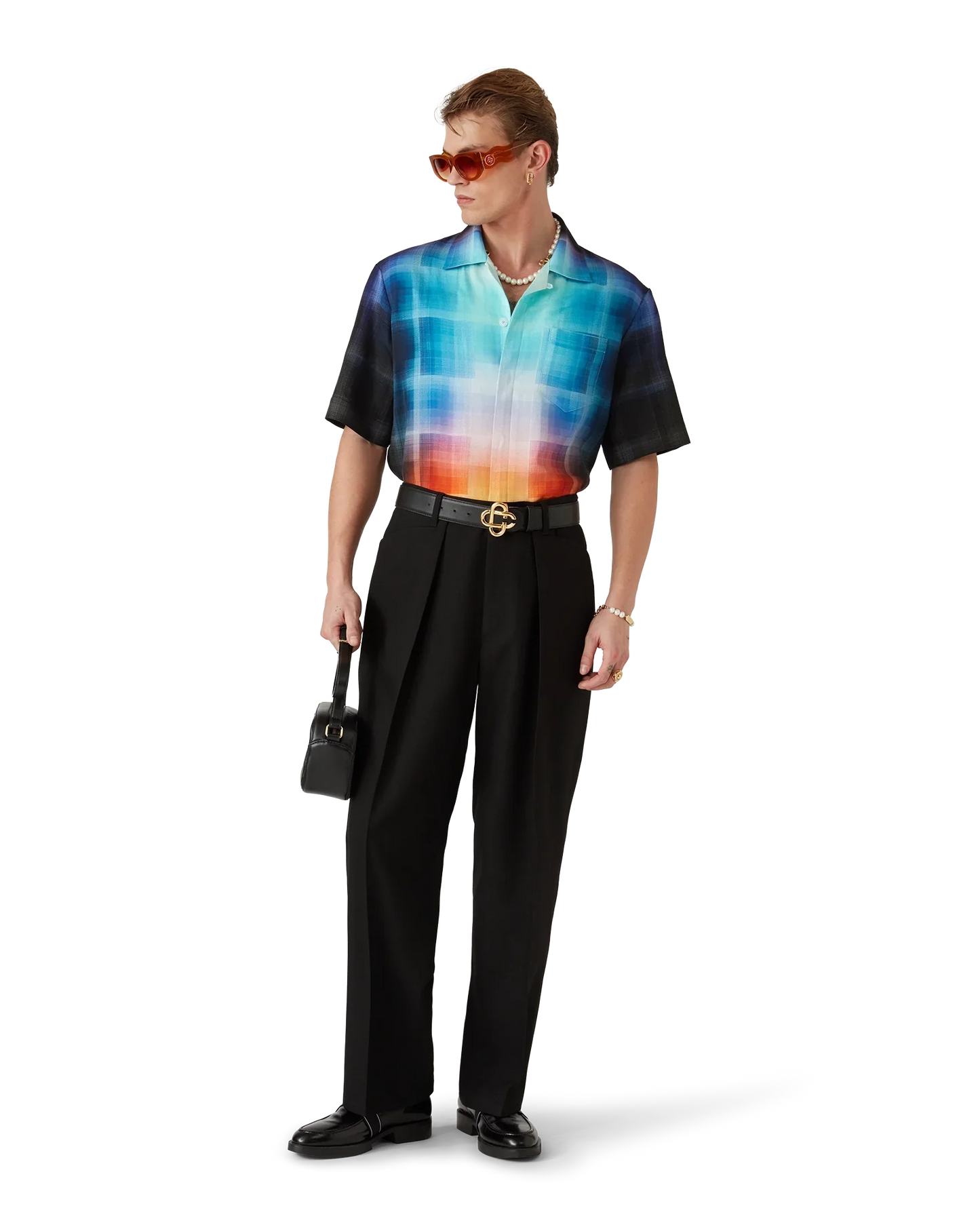 Gradient Check Viscose Blend Short Sleeve Shirt