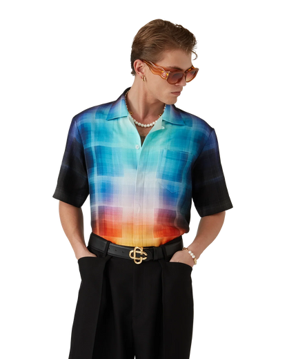 Gradient Check Viscose Blend Short Sleeve Shirt