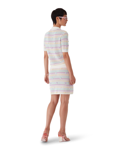 Flower Stripe Cotton Crochet Polo