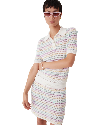 Flower Stripe Cotton Crochet Polo