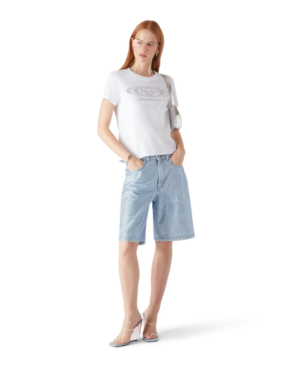 Crystal Warped Logo Fitted Short Sleeve T-Shirt