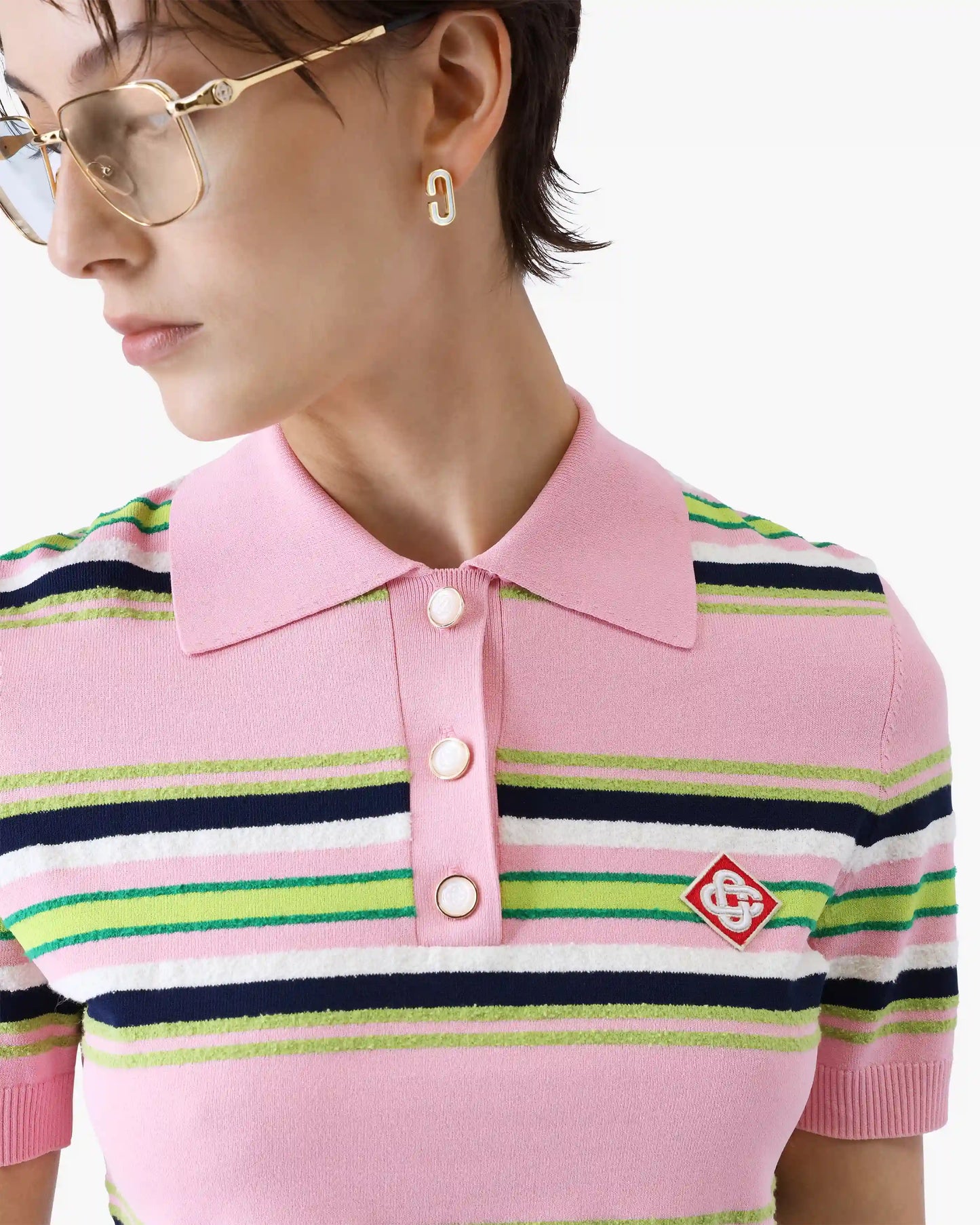 Pink & Green Striped Fitted Polo Shirt