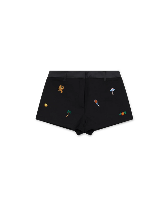 Embroidered Motif Wool Tailored Shorts
