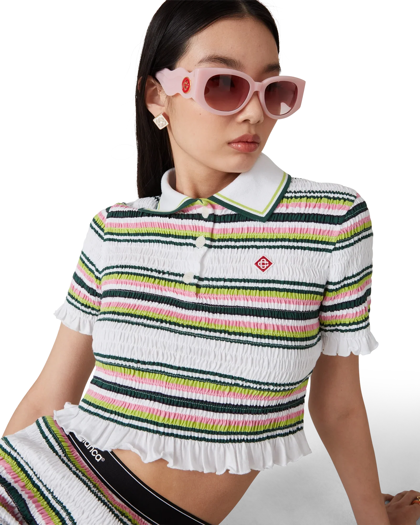 Stripe Cropped Polo Shirt